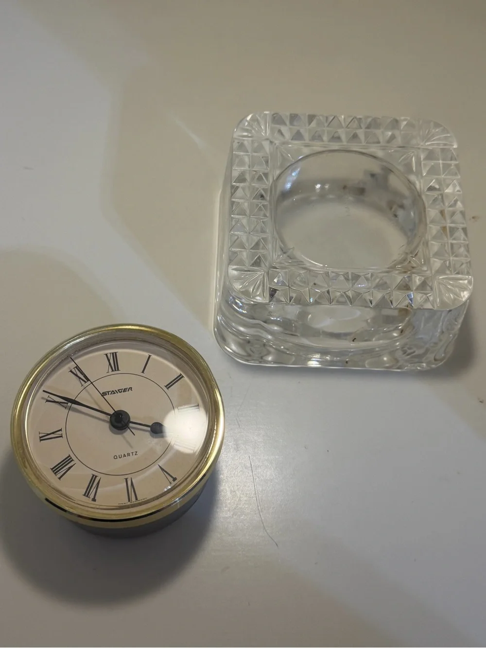 Clear Crystal Table Clock with Gold Accent